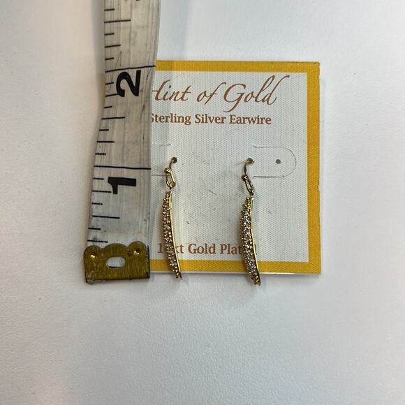 Hint of Gold Dangle Slab Earrings w/ Rhinestone Accents, NWT - Picture 3 of 3
